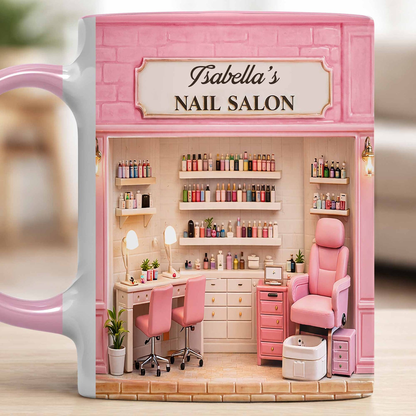 My Nail Salon With Pink Interior And Polish Bottles