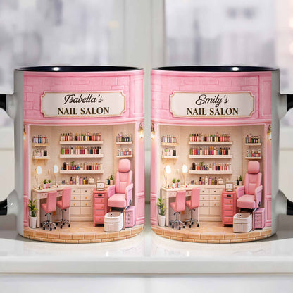 My Nail Salon With Pink Interior And Polish Bottles