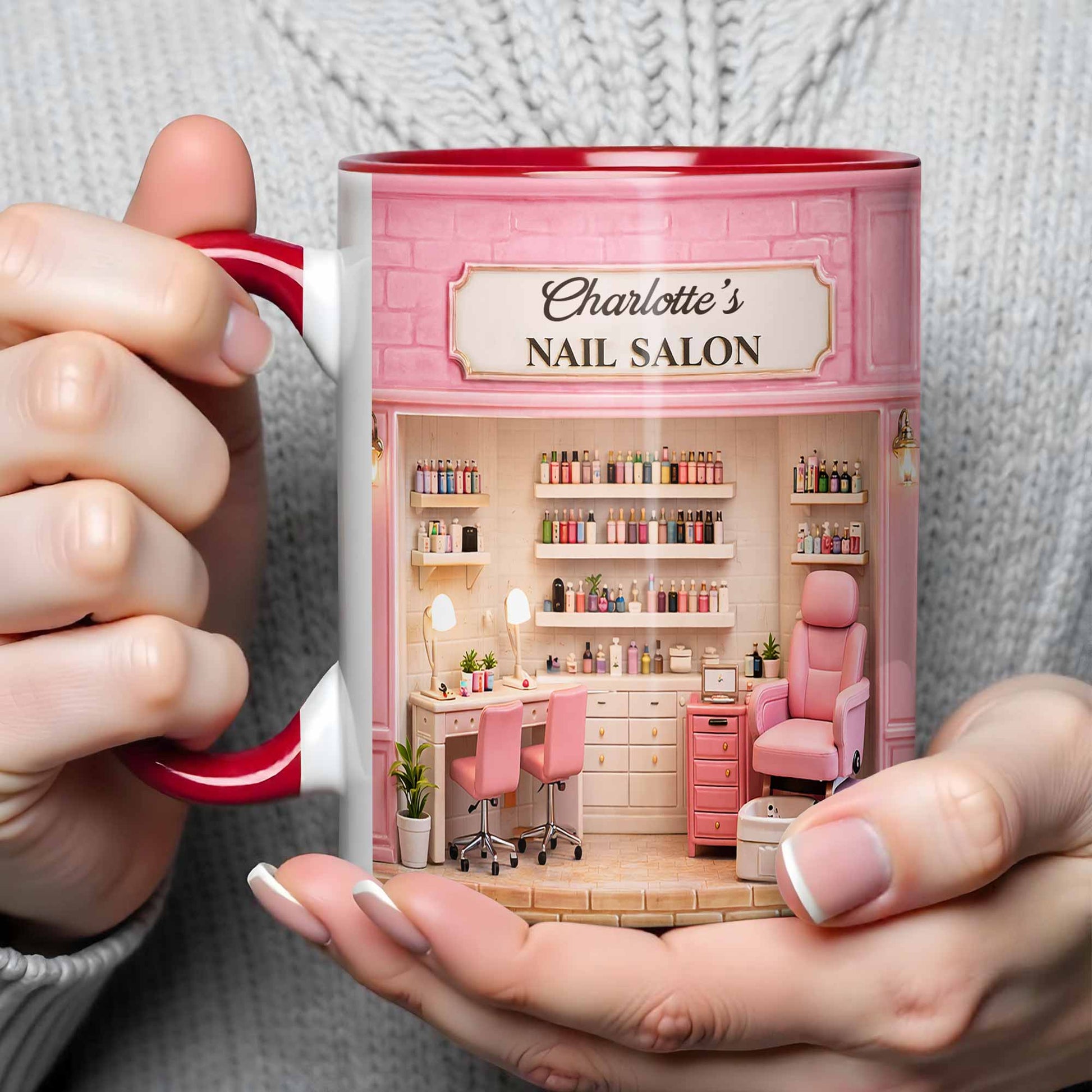 My Nail Salon With Pink Interior And Polish Bottles