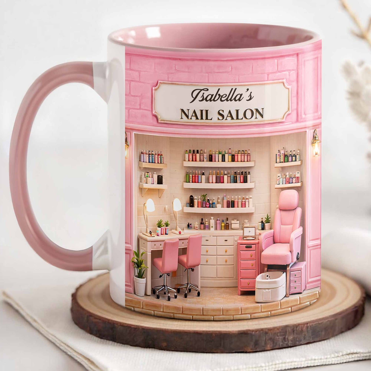 My Nail Salon With Pink Interior And Polish Bottles