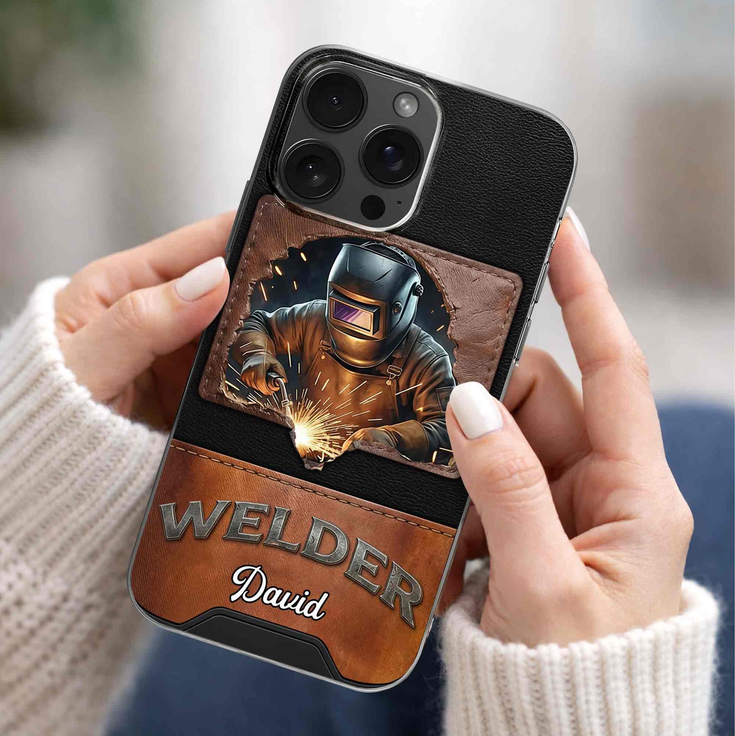 Welder Mask Sparks And Leather Texture Design