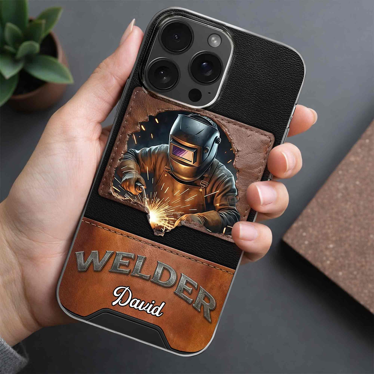 Welder Mask Sparks And Leather Texture Design