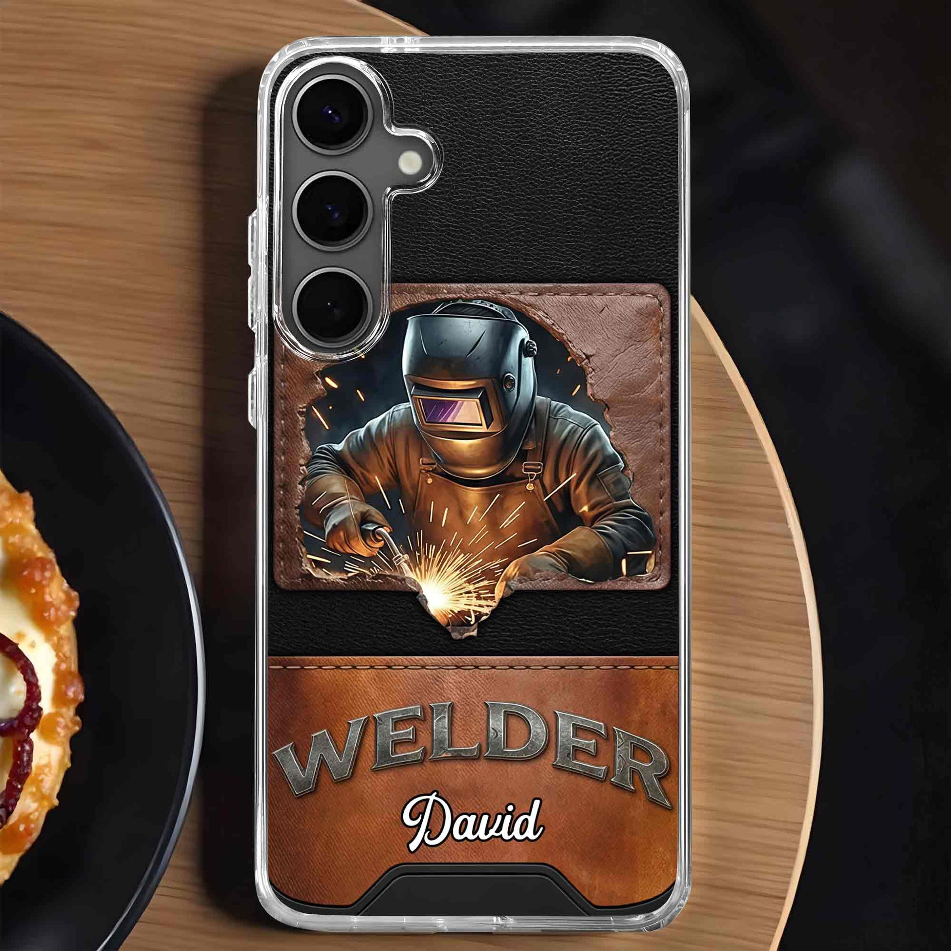 Welder Mask Sparks And Leather Texture Design