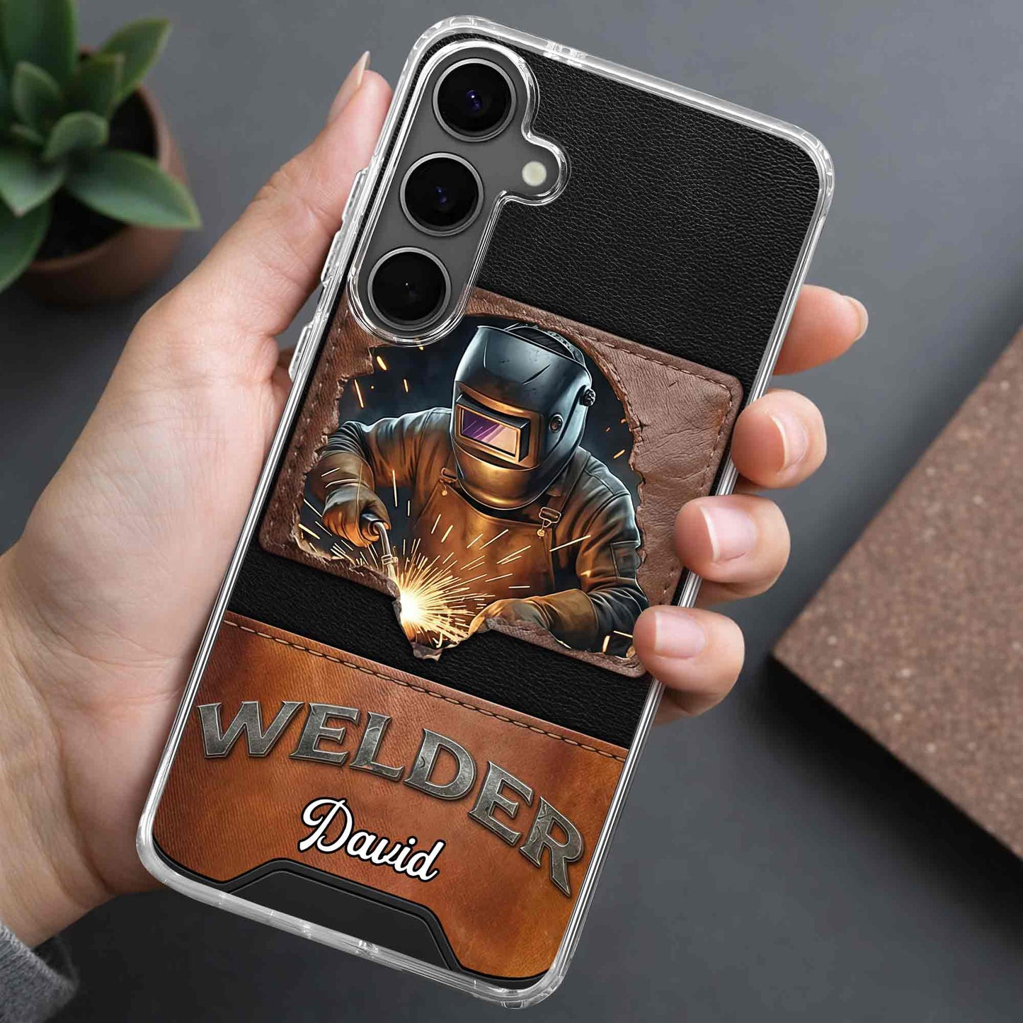 Welder Mask Sparks And Leather Texture Design