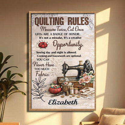Quilting Rules Measure Twice Cut Once Vintage Sewing Machine And Fabric