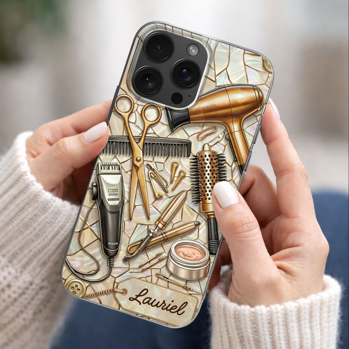 Salon Inspired Design Featuring Hair Scissors and Dryer