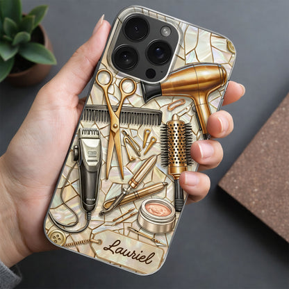 Salon Inspired Design Featuring Hair Scissors and Dryer