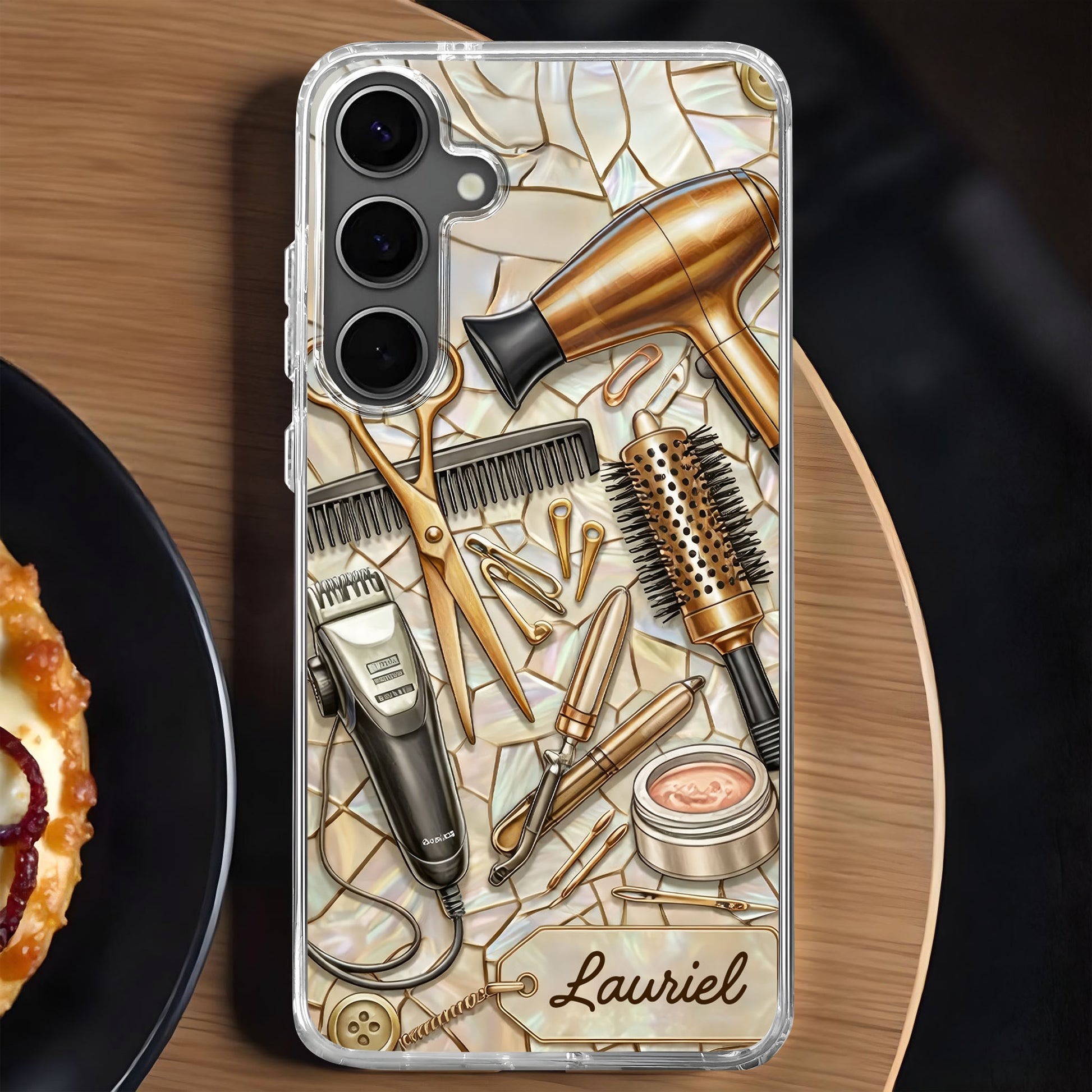 Salon Inspired Design Featuring Hair Scissors and Dryer