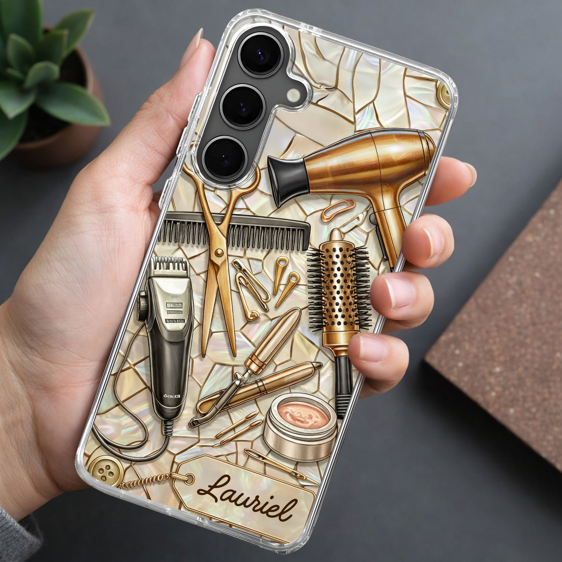 Salon Inspired Design Featuring Hair Scissors and Dryer