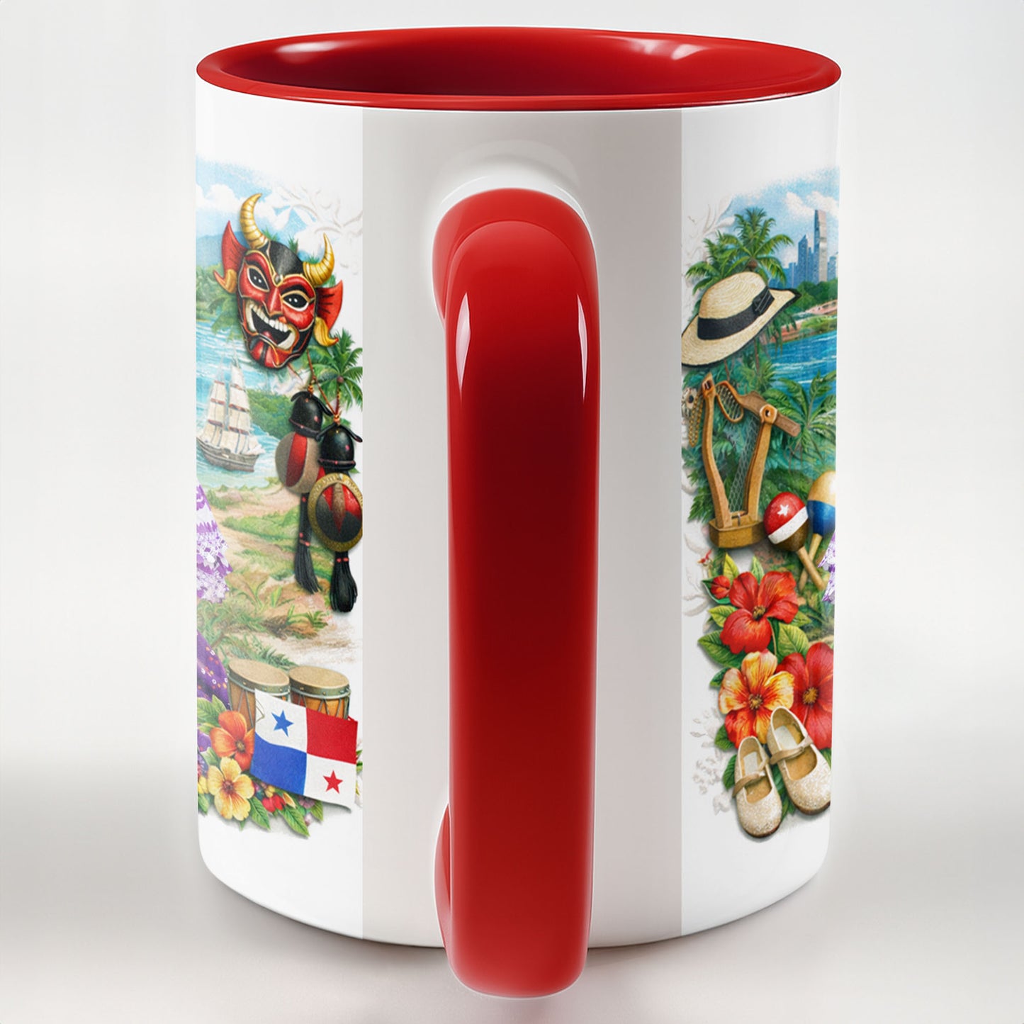 Beautiful Panamanian Heritage Woman In Traditional Pollera Dress And Panama Flag