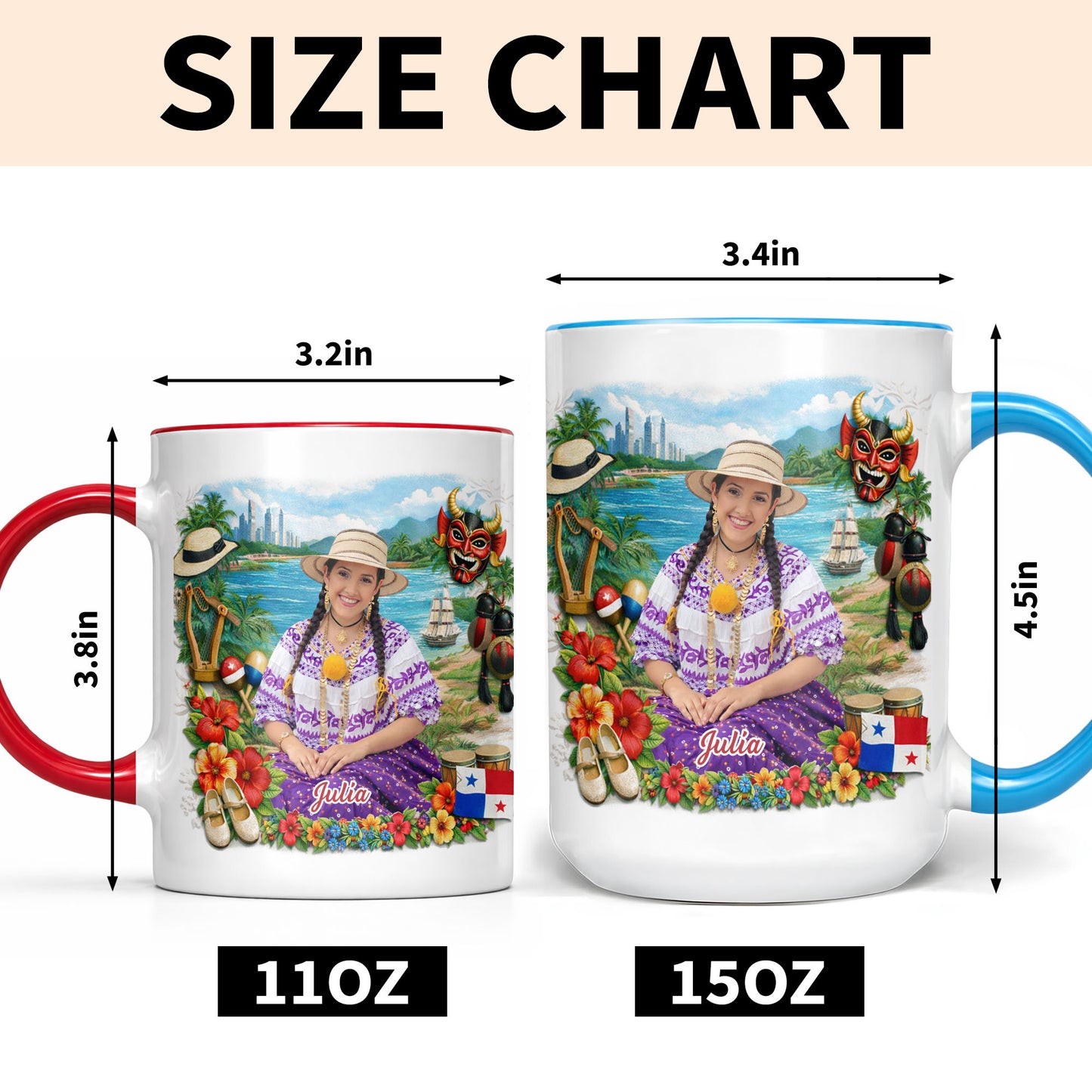 Beautiful Panamanian Heritage Woman In Traditional Pollera Dress And Panama Flag