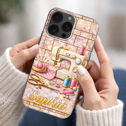 Sewing Happiness With Sewing Machine And Scissors - Personalized Clear Phone Case - JBS119_PHC