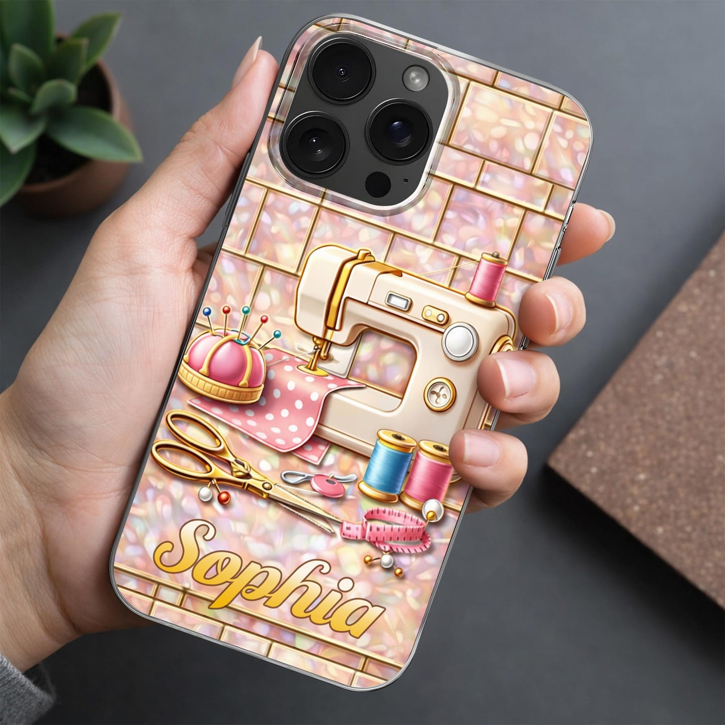 Sewing Happiness With Sewing Machine And Scissors - Personalized Clear Phone Case - JBS119_PHC