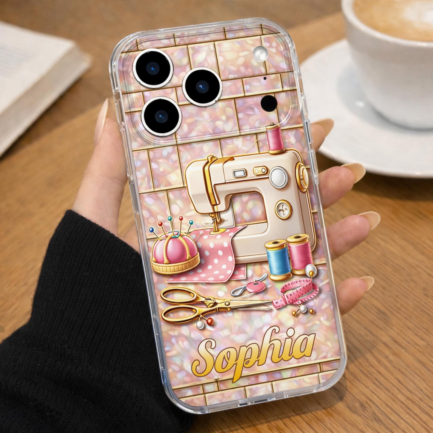 Sewing Happiness With Sewing Machine And Scissors - Personalized Clear Phone Case - JBS119_PHC
