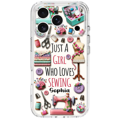 Just A Girl Who Loves Sewing Machine And Thread Pattern