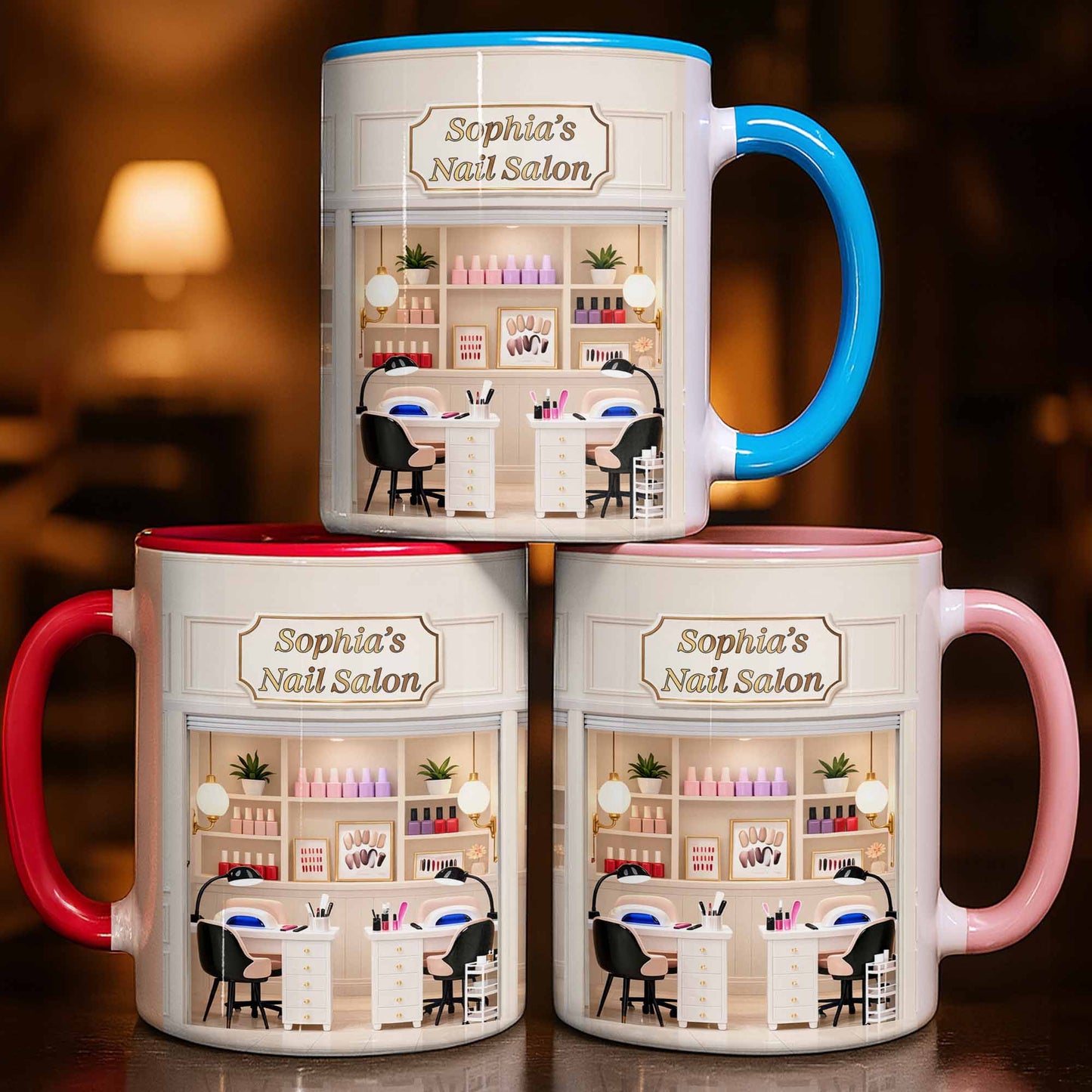 My Nail Salon Interior Scene With Polish Bottles - Personalized Custom Accent Mug - JBS123_AMUG