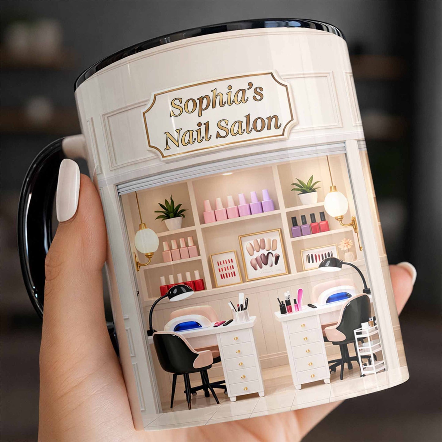 My Nail Salon Interior Scene With Polish Bottles - Personalized Custom Accent Mug - JBS123_AMUG