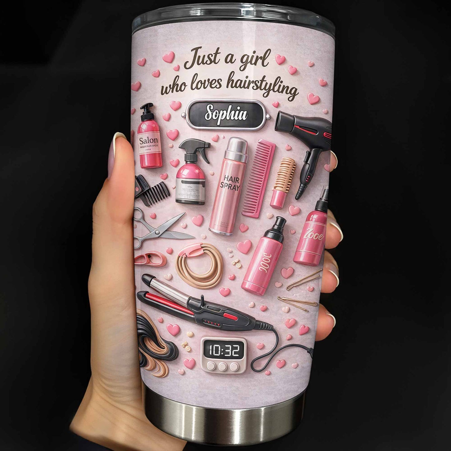 Just A Girl Who Loves Hairstyling With Hearts And Salon Tools