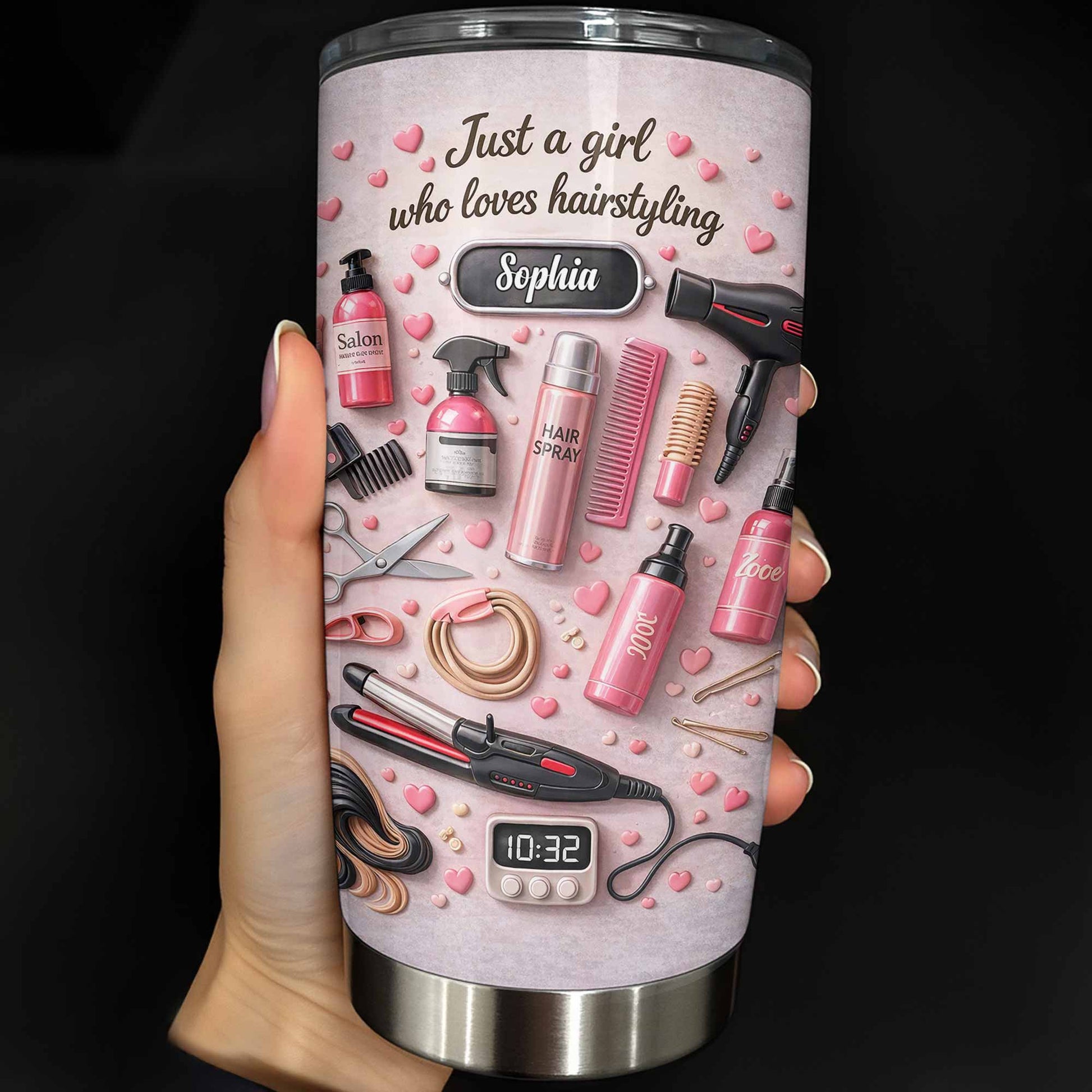 Just A Girl Who Loves Hairstyling With Hearts And Salon Tools