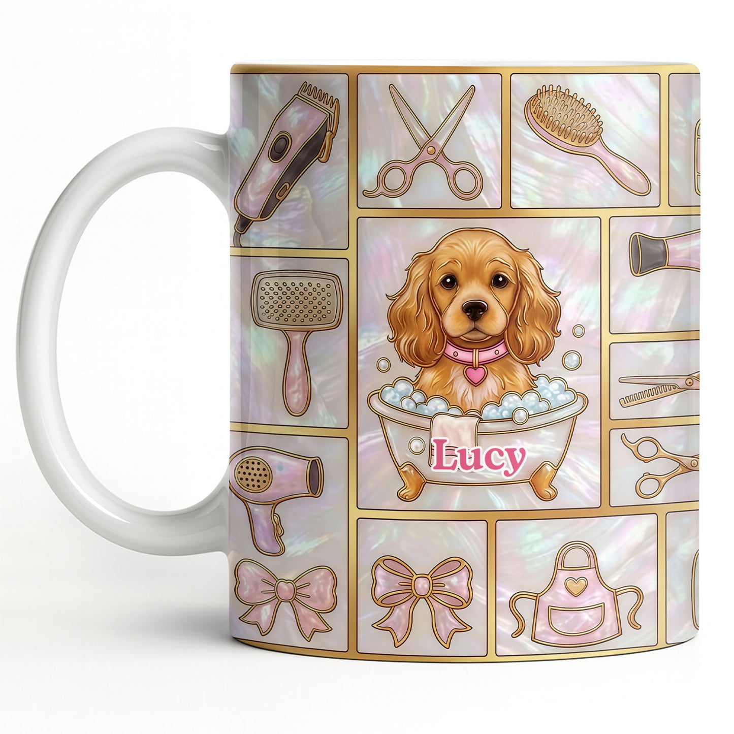 Dog Groomer, Cute Puppy In Bathtub With Scissors