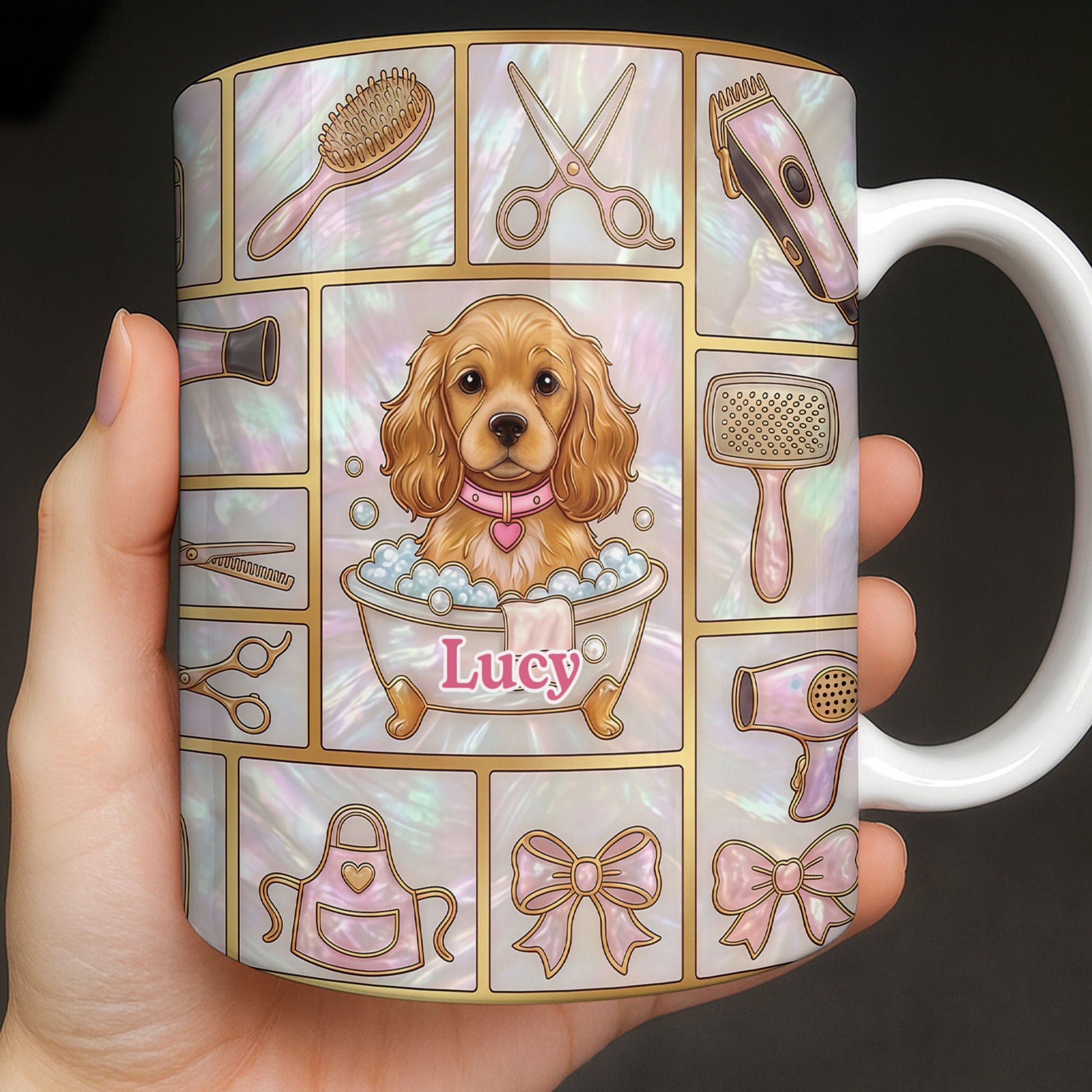 Dog Groomer, Cute Puppy In Bathtub With Scissors