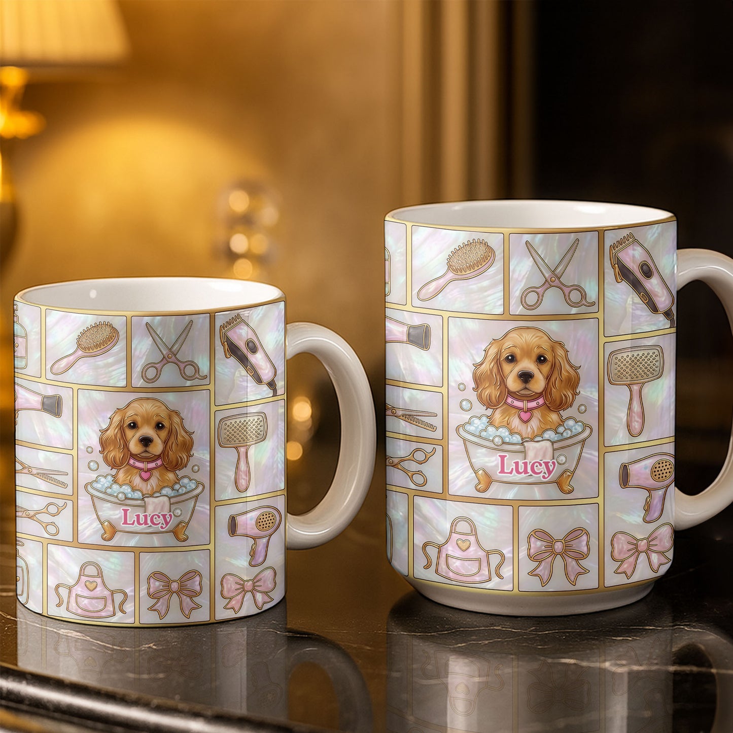 Dog Groomer, Cute Puppy In Bathtub With Scissors