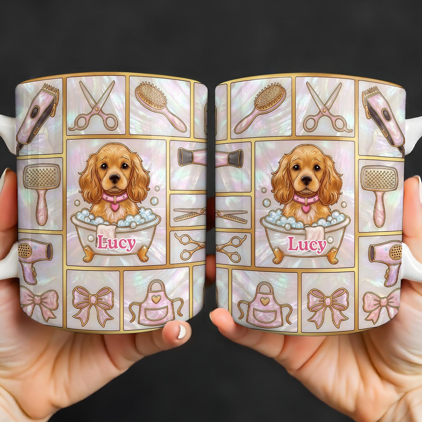 Dog Groomer, Cute Puppy In Bathtub With Scissors