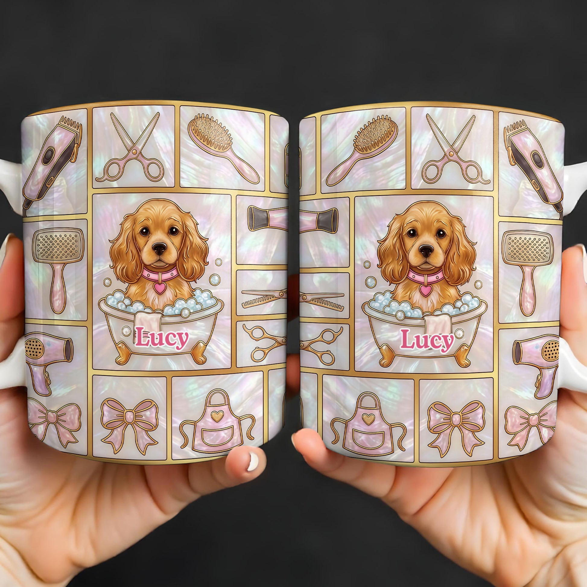 Dog Groomer, Cute Puppy In Bathtub With Scissors