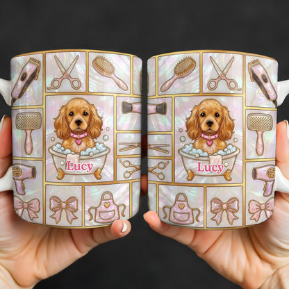 Dog Groomer, Cute Puppy In Bathtub With Scissors