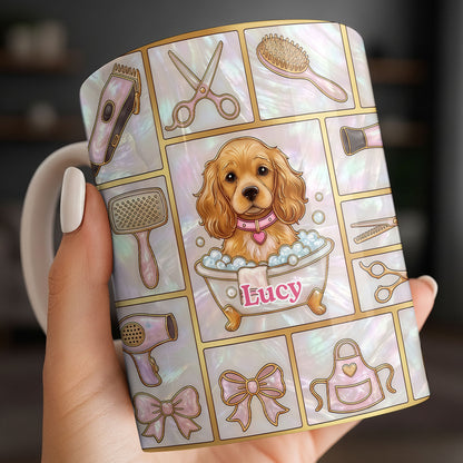 Dog Groomer, Cute Puppy In Bathtub With Scissors