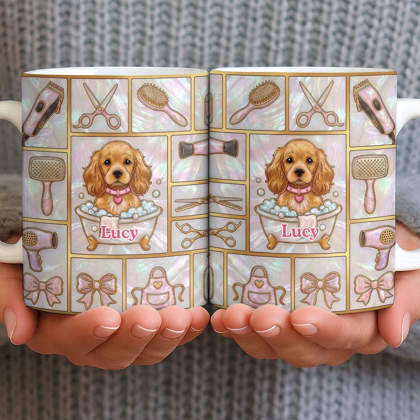 Dog Groomer, Cute Puppy In Bathtub With Scissors
