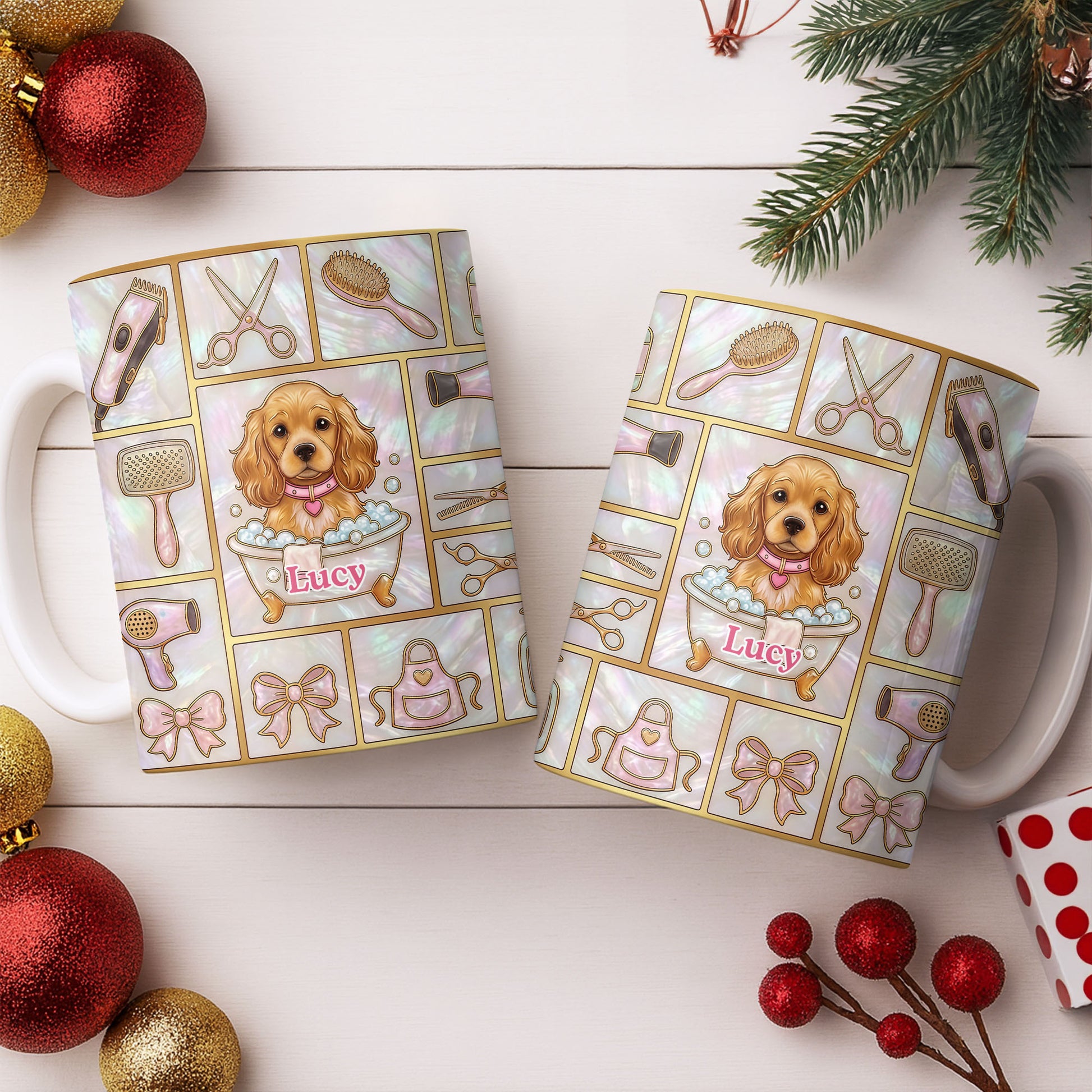 Dog Groomer, Cute Puppy In Bathtub With Scissors