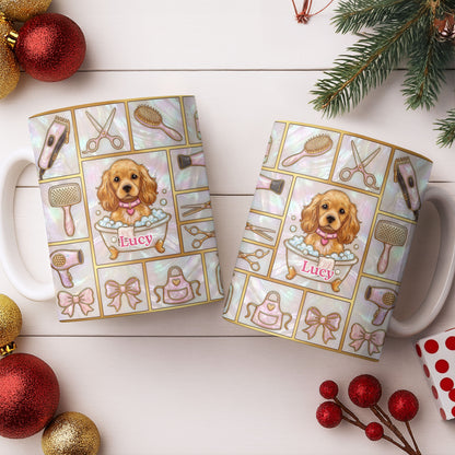 Dog Groomer, Cute Puppy In Bathtub With Scissors