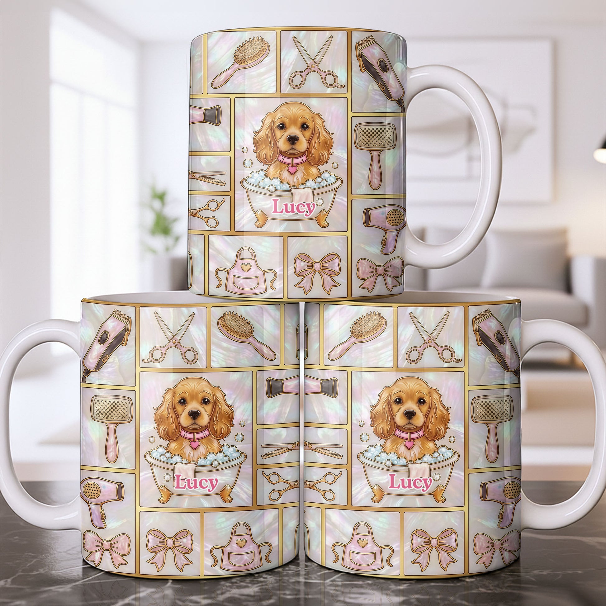 Dog Groomer, Cute Puppy In Bathtub With Scissors