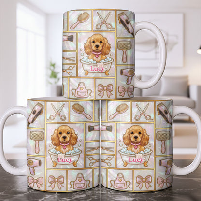 Dog Groomer, Cute Puppy In Bathtub With Scissors