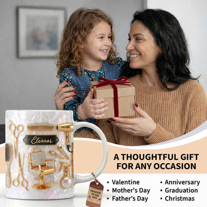 Master of Style Gold Salon Chair Scissors and Professional Hair Artistry - Personalized Custom Coffee Mug - JBS132_MG