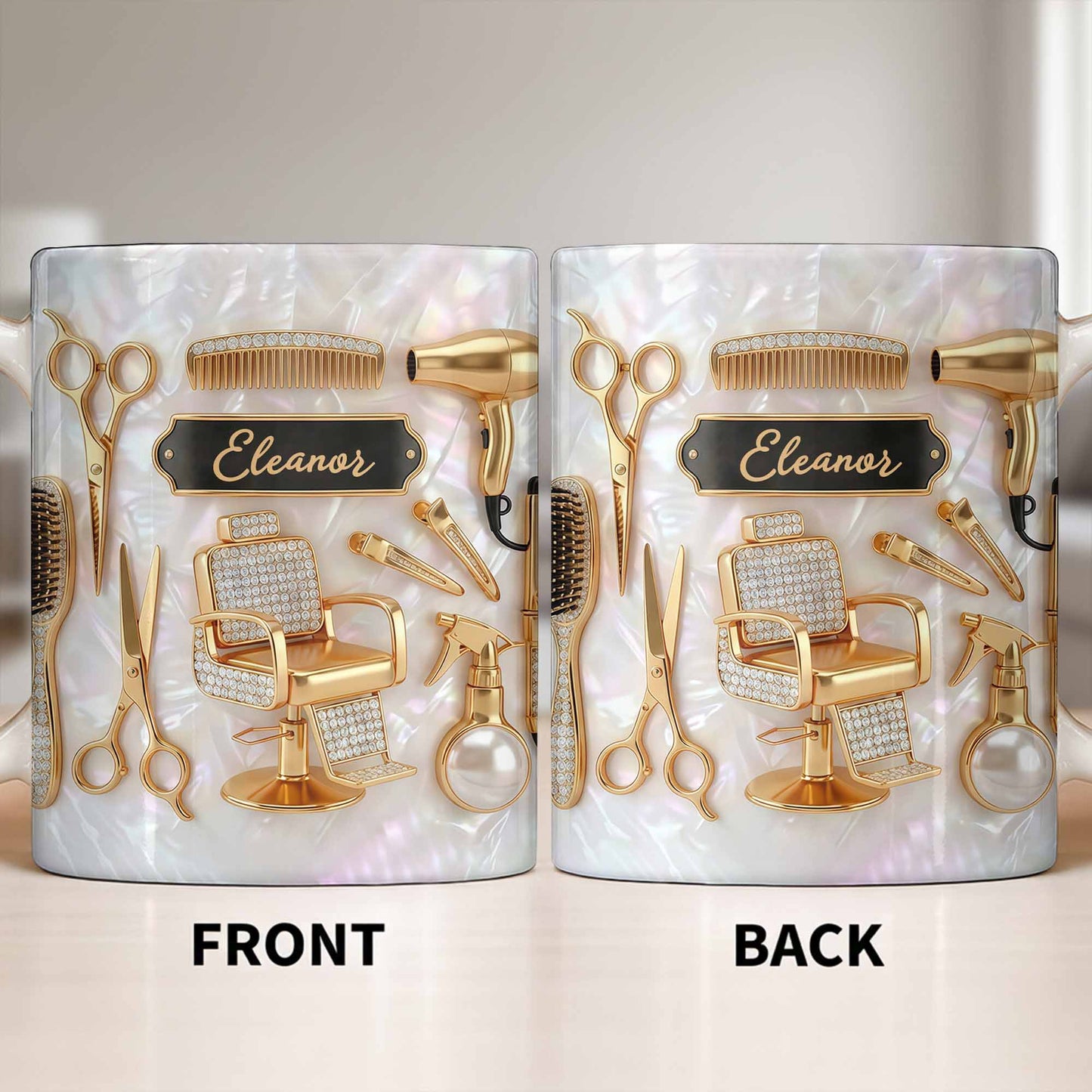 Master of Style Gold Salon Chair Scissors and Professional Hair Artistry - Personalized Custom Coffee Mug - JBS132_MG