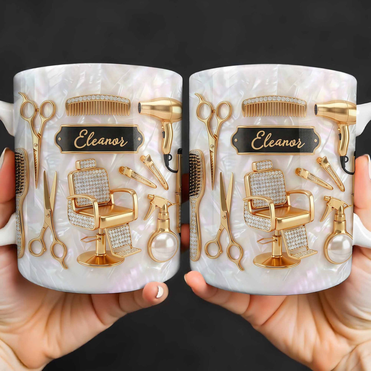 Master of Style Gold Salon Chair Scissors and Professional Hair Artistry - Personalized Custom Coffee Mug - JBS132_MG