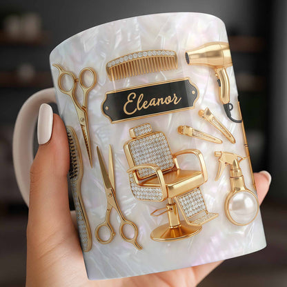 Master of Style Gold Salon Chair Scissors and Professional Hair Artistry - Personalized Custom Coffee Mug - JBS132_MG