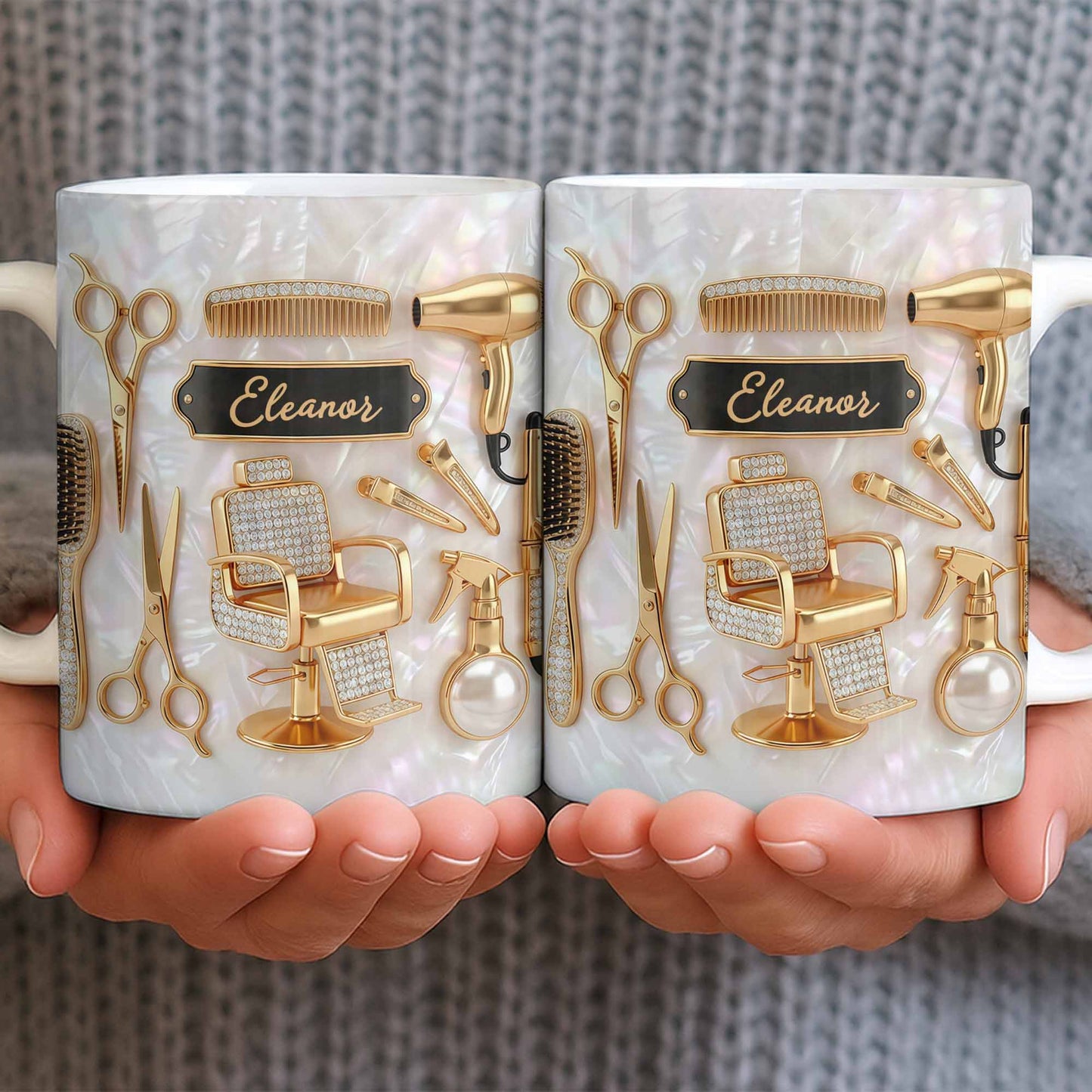 Master of Style Gold Salon Chair Scissors and Professional Hair Artistry - Personalized Custom Coffee Mug - JBS132_MG