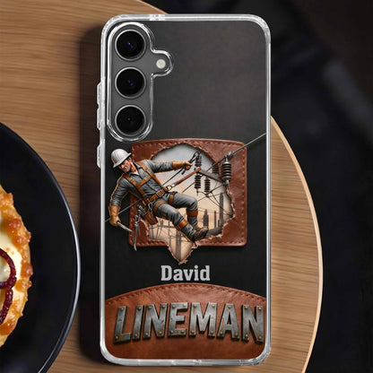 Lineman Utility Worker Working On Power Lines