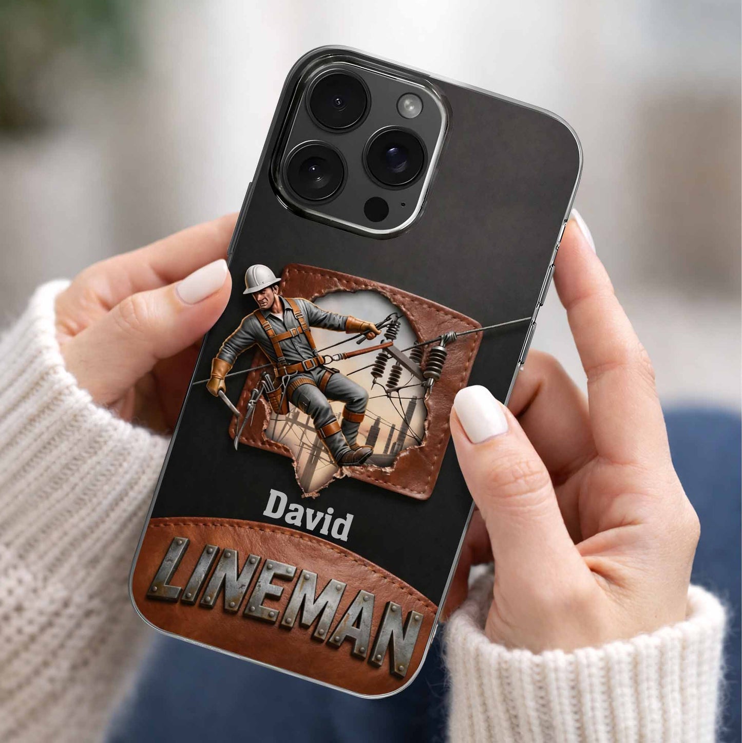 Lineman Utility Worker Working On Power Lines