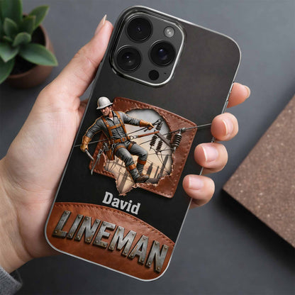 Lineman Utility Worker Working On Power Lines