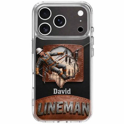 Lineman Utility Worker Working On Power Lines