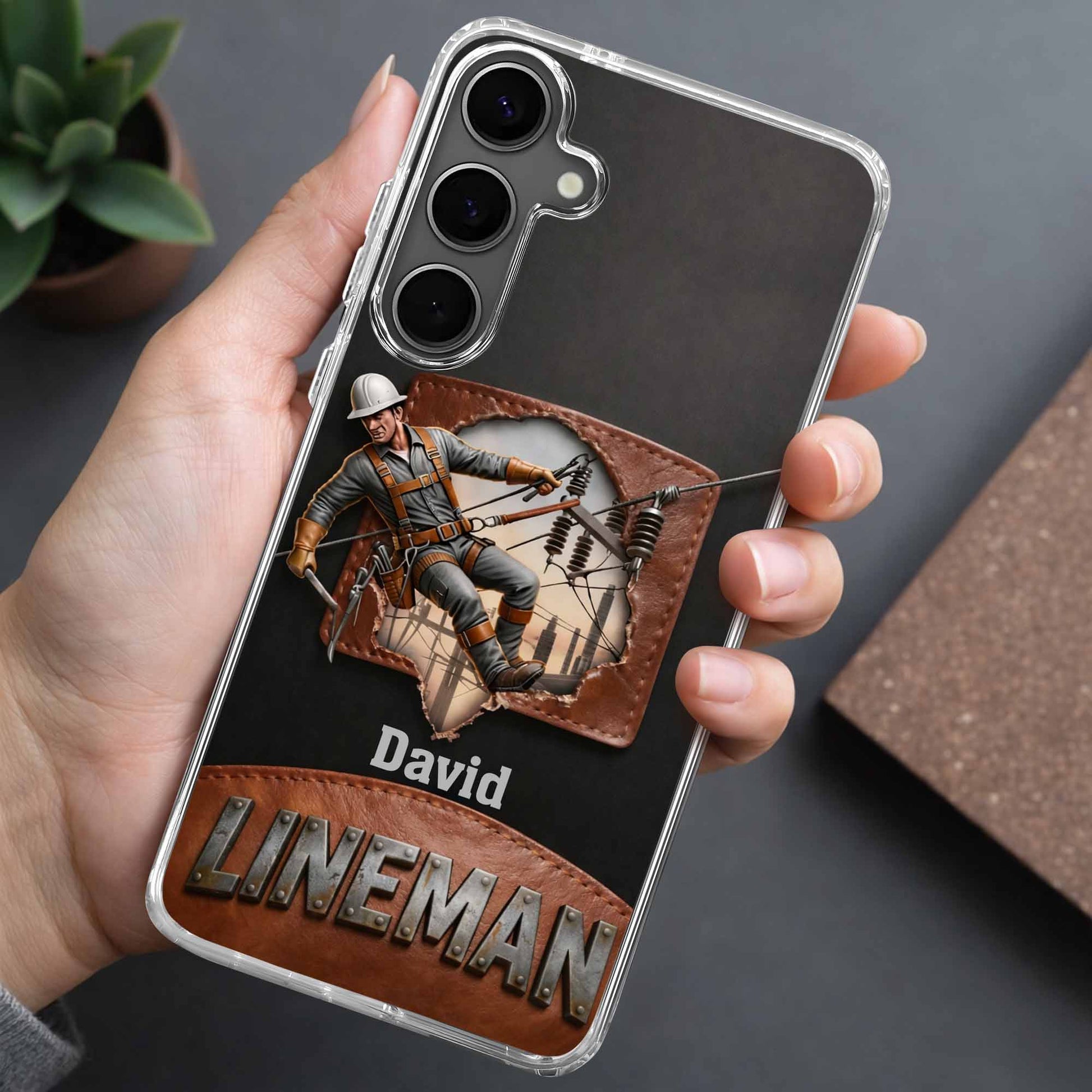 Lineman Utility Worker Working On Power Lines