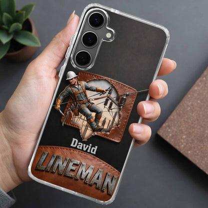 Lineman Utility Worker Working On Power Lines