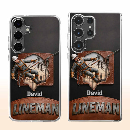 Lineman Utility Worker Working On Power Lines