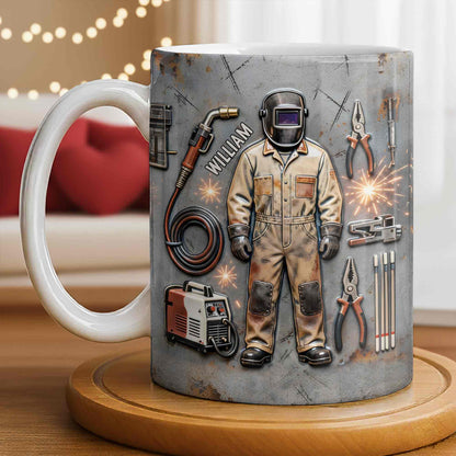 Hardworking Welder At Service With Welding Tools And Gear