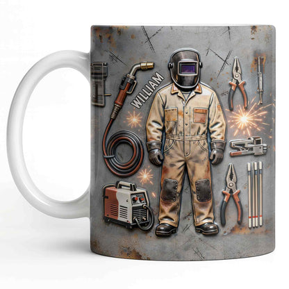 Hardworking Welder At Service With Welding Tools And Gear