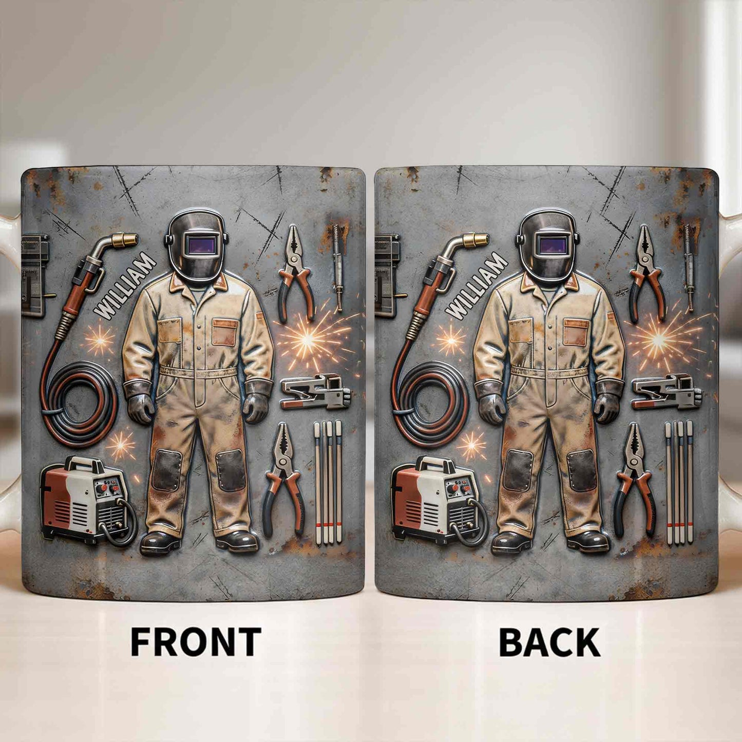 Hardworking Welder At Service With Welding Tools And Gear